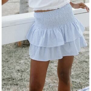 Southern Saint Seersucker Ruffled Mini Skort in Blue & White Stripe Size Small